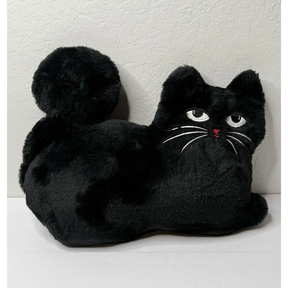 At Home Halloween Black Cat Stuffed Animal‎ Wired Tail Plush Kitty Moody Angry